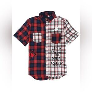 KLEEP Men’s Flannel/Twill Split Graphic Button Down Shirt Size M